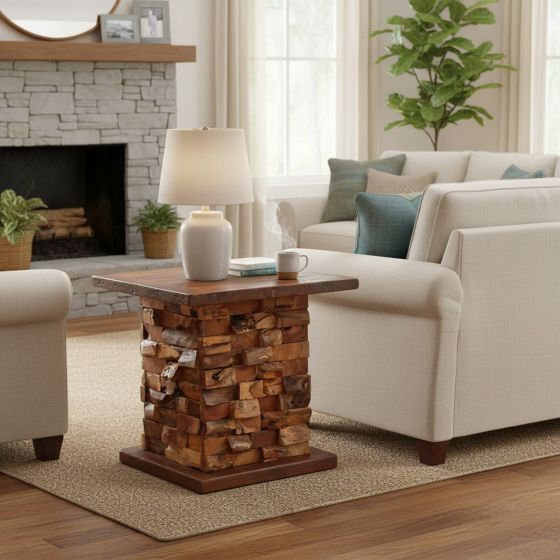 End Table: Some lifestyle images are created with AI for visualization purposes. Crafted from natural solid wood, each piece is unique and will vary.