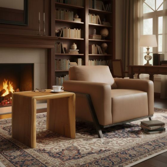 Contemporary End Table: Some lifestyle images are created with AI for visualization purposes. Crafted from natural solid wood, each piece is unique and will vary.