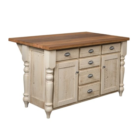 Classic Farmhouse Barn Wood Kitchen Island - 60" - Distressed Pearl Finish