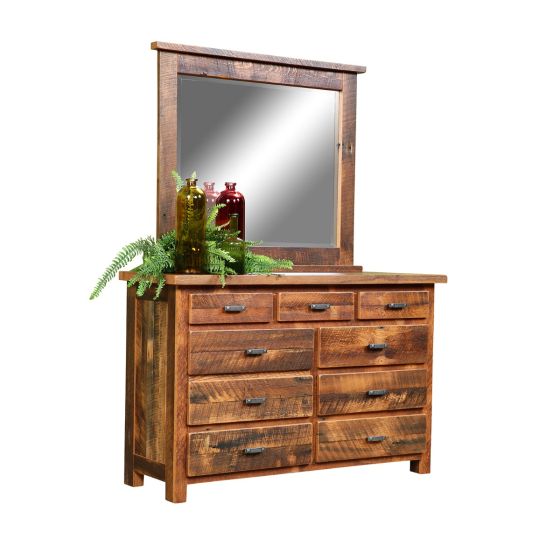Rustic Farmstead Barn Wood Dresser - 9 Drawer - Clear Finish - Optional Mirror
