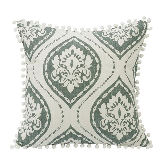 Belmont Graphic Printed Pom Trimmed Throw Pillow