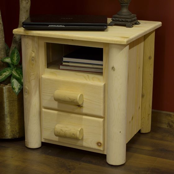 Lakeland Frontier 2 Drawer Log Nightstand--Unfinished