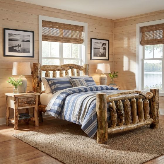 Rustic Aspen Bed: Some lifestyle images are created with AI for visualization purposes. Crafted from natural solid wood, each piece is unique and will vary.