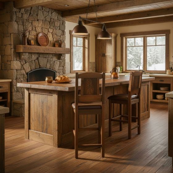 Reclaimed Wood Bar Stool: Some lifestyle images are created with AI for visualization purposes. Crafted from natural solid wood, each piece is unique and will vary.