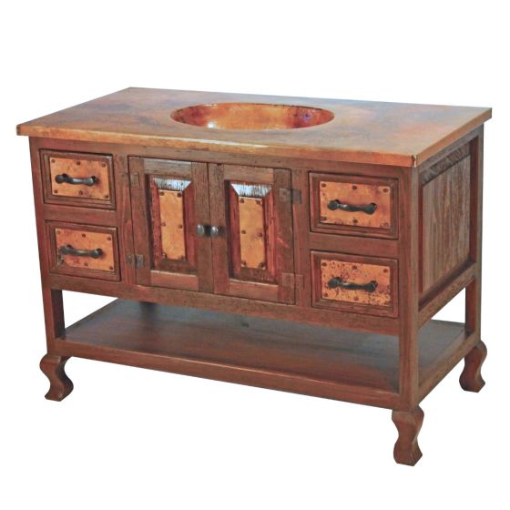 Hammered Copper 4 Drawer Open Shelf Bathroom Vanity