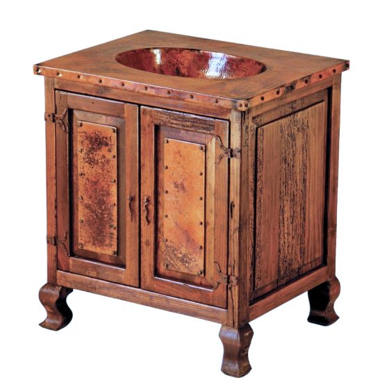 Hammered Copper Double Door Bathroom Vanity (Discontinued Hardware & Copper Top - Current Hardware is Cast Bronze knobs & Top is thicker & without nailhead trim)