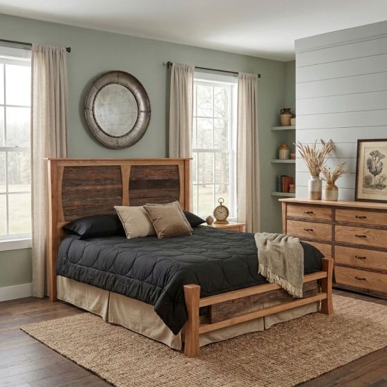 Barn Wood Bed: Some lifestyle images are created with AI for visualization purposes. Crafted from natural solid wood, each piece is unique and will vary.
