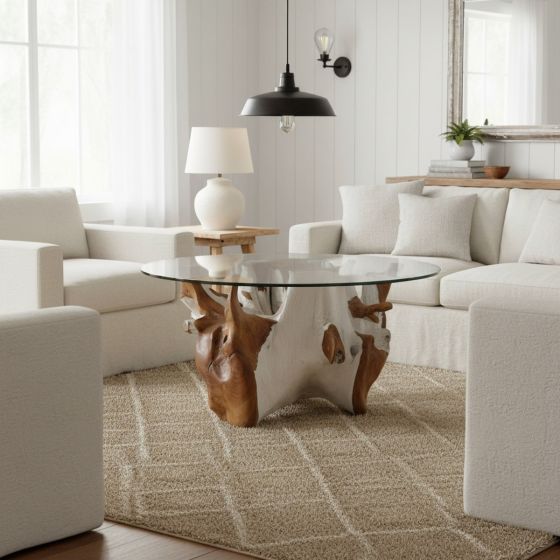 White Teak Root Coffee Table