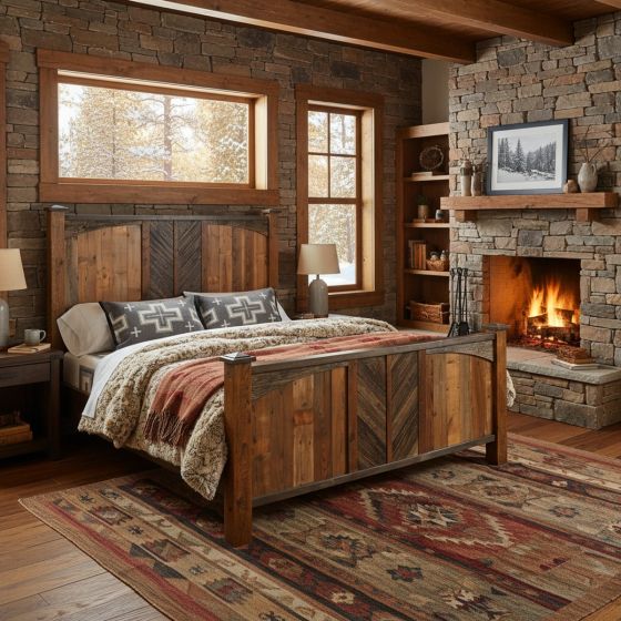 Barnwood Bed: Some lifestyle images are created with AI for visualization purposes. Crafted from natural solid wood, each piece is unique and will vary.