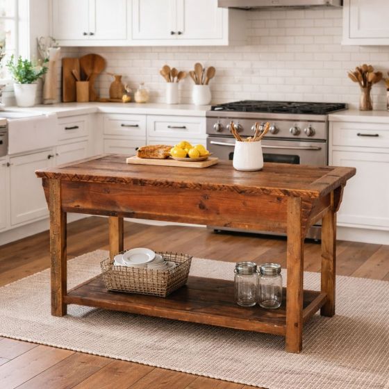Kitchen Island: Some lifestyle images are created with AI for visualization purposes. Crafted from natural solid wood, each piece is unique and will vary.