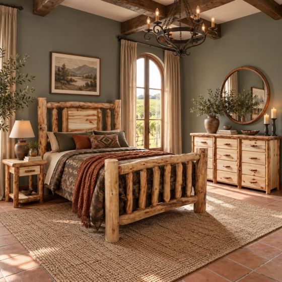 Aspen Bed: Some lifestyle images are created with AI for visualization purposes. Crafted from natural solid wood, each piece is unique and will vary.