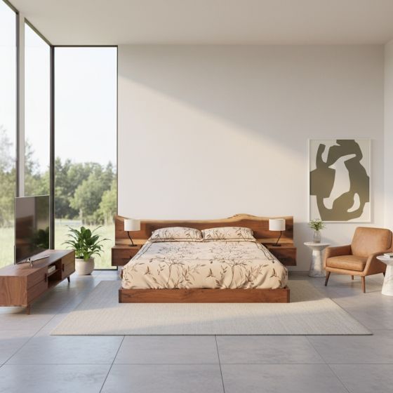 Live Edge Wood Bed: Some lifestyle images are created with AI for visualization purposes. Crafted from natural solid wood, each piece is unique and will vary.