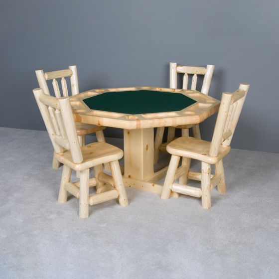 Northwoods Rustic Pine Log Reversible Top Poker Table & Optional Chairs - Clear Finish - Spruce Felt