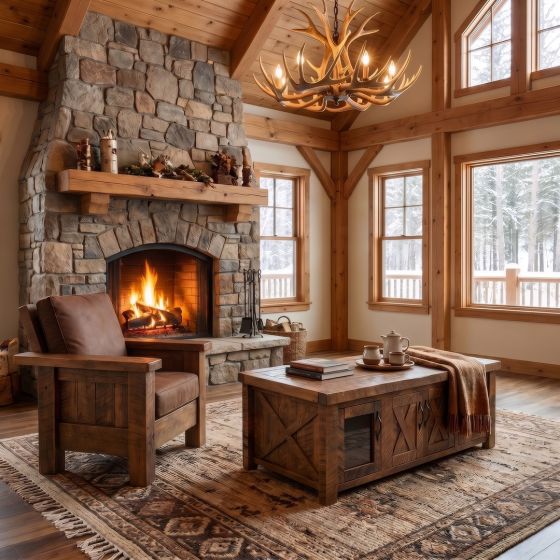 Barnwood Lounge Chair: Some lifestyle images are created with AI for visualization purposes. Crafted from natural solid wood, each piece is unique and will vary.