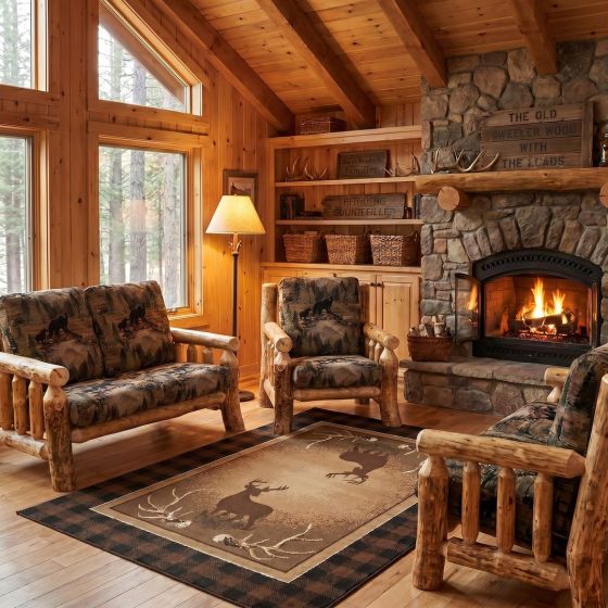 Rustic Living Room Furniture: Some lifestyle images are created with AI for visualization purposes. Crafted from natural solid wood, each piece is unique and will vary.