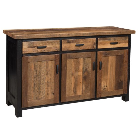 Manchester Reclaimed Barn Wood 3 Drawer Buffet - Ebony Frame Finish