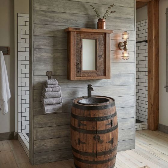Barn Wood Medicine Cabinet: Some lifestyle images are created with AI for visualization purposes. Crafted from natural solid wood, each piece is unique and will vary.