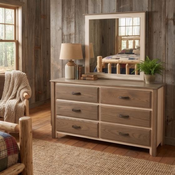 Modern Rustic Dresser Mirror: Some lifestyle images are created with AI for visualization purposes. Crafted from natural solid wood, each piece is unique and will vary.