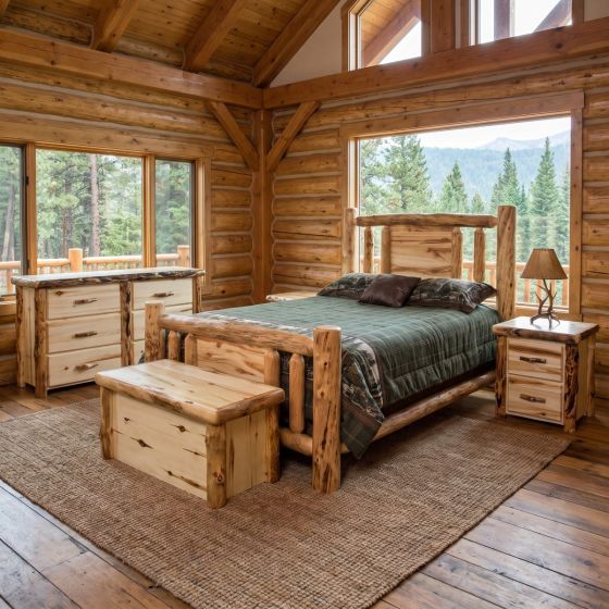 Rustic Aspen Bed: Some lifestyle images are created with AI for visualization purposes. Crafted from natural solid wood, each piece is unique and will vary.