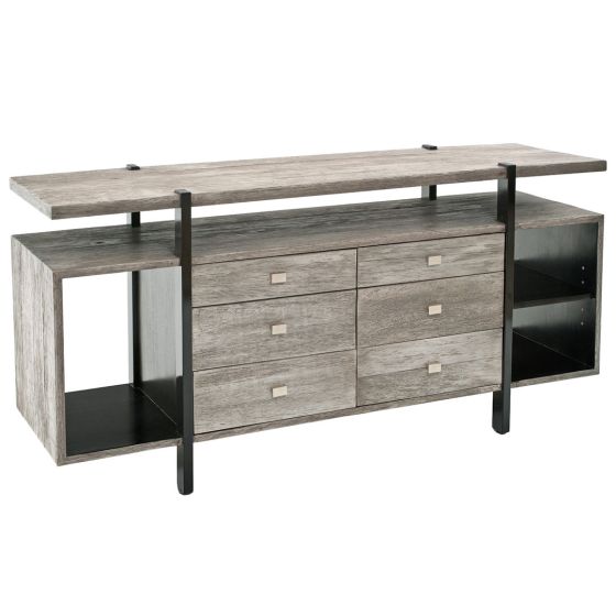 Modern Rustic Open Shelf Sideboard shown in Urban Graphite Reclaimed Wood