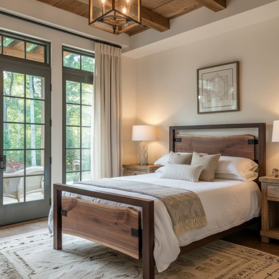 Modern Rustic Bed: Some lifestyle images are created with AI for visualization purposes. Crafted from natural solid wood, each piece is unique and will vary.