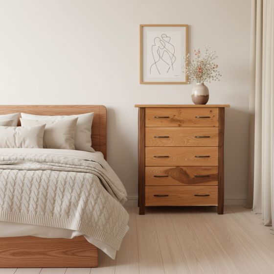 Modern Chest of Drawers: Some lifestyle images are created with AI for visualization purposes. Crafted from natural solid wood, each piece is unique and will vary.