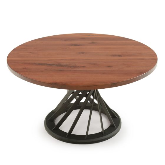 Flat Edge Black Walnut Table Top in Natural Clear Finish with an Ebony Steel Base