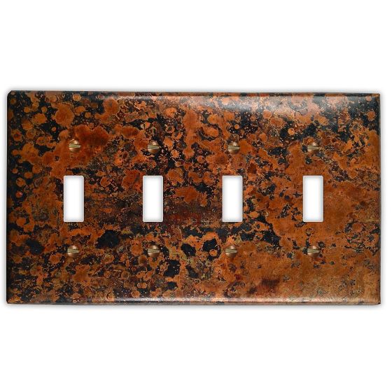 Mottled 4 Toggle Copper Switch Plate