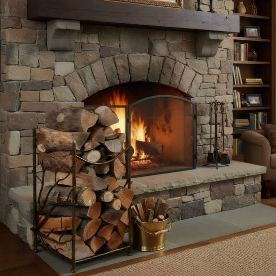 Rustic Firewood Holder: Some lifestyle images are created with AI for visualization purposes. Crafted from natural solid wood, each piece is unique and will vary.