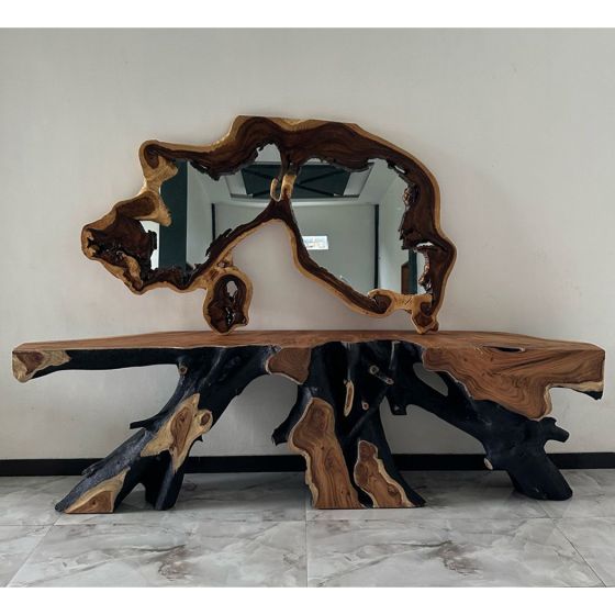 Urban Rustic Ebony Teak Root Console Table