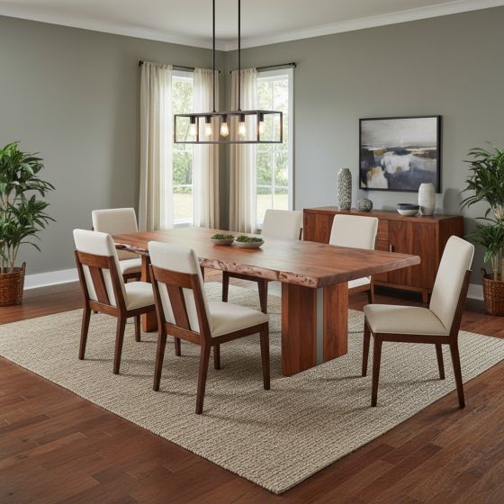 Modern Wood Dining Room Furniture: Some lifestyle images are created with AI for visualization purposes. Crafted from natural solid wood, each piece is unique and will vary.