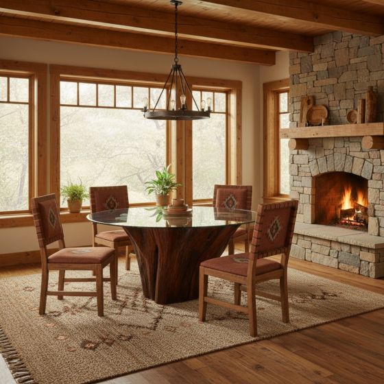 Natural Round Dining Table: Some lifestyle images are created with AI for visualization purposes. Crafted from natural solid wood, each piece is unique and will vary.