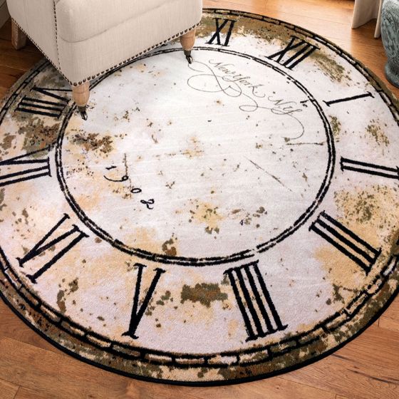 New York Clock Round Area Rug - Distressed