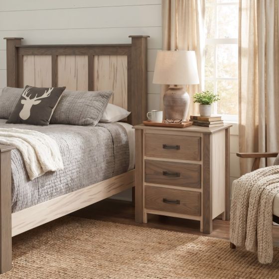 3 Drawer Nightstand: Some lifestyle images are created with AI for visualization purposes. Crafted from natural solid wood, each piece is unique and will vary.