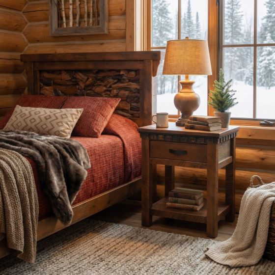 1 Drawer Nightstand: Some lifestyle images are created with AI for visualization purposes. Crafted from natural solid wood, each piece is unique and will vary.