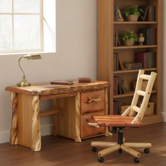 Rustic Redwood Desk: Some lifestyle images are created with AI for visualization purposes. Crafted from natural solid wood, each piece is unique and will vary.
