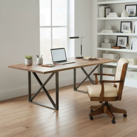 Modern Desk: Some lifestyle images are created with AI for visualization purposes. Crafted from natural solid wood, each piece is unique and will vary.