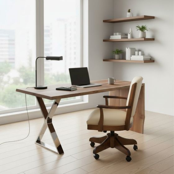 Modern Rustic Desk: Some lifestyle images are created with AI for visualization purposes. Crafted from natural solid wood, each piece is unique and will vary.