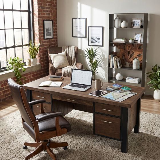 Contemporary Office Desk: Some lifestyle images are created with AI for visualization purposes. Crafted from natural solid wood, each piece is unique and will vary.