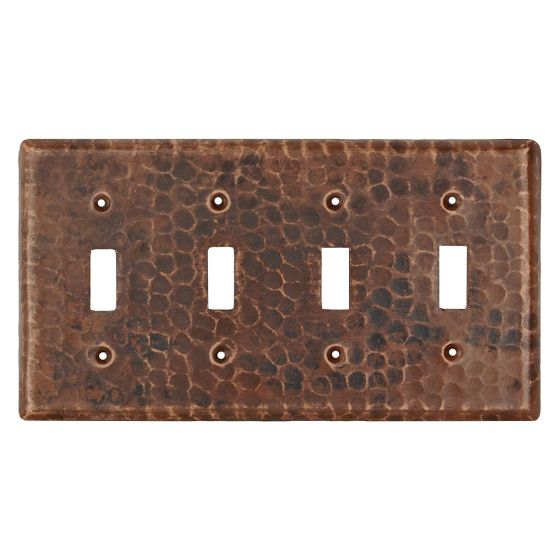 Oil Rubbed Bronze Hammered Copper Quadruple Switch Wall Plate Cover