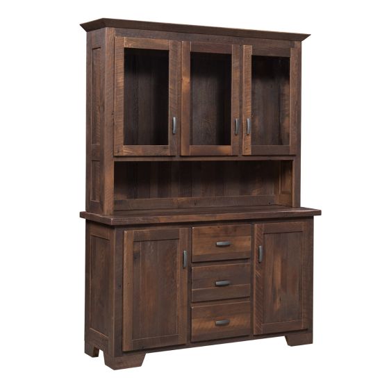 Oxford Square 3 Drawer Barn Wood Buffet & Hutch - Provincial Finish