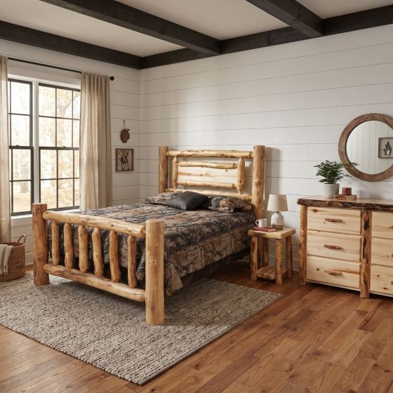Rustic Aspen Bed: Some lifestyle images are created with AI for visualization purposes. Crafted from natural solid wood, each piece is unique and will vary.