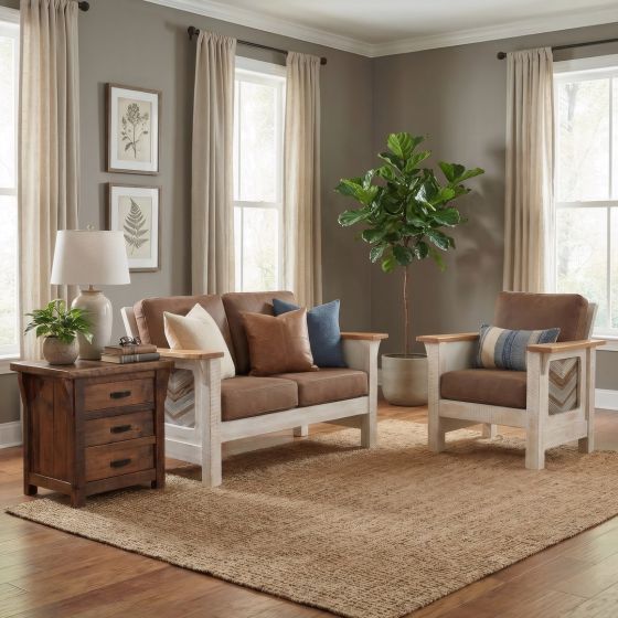 3 Drawer End Table: Some lifestyle images are created with AI for visualization purposes. Crafted from natural solid wood, each piece is unique and will vary.
