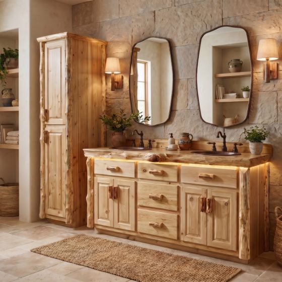 Cedar Linen Cabinet: Some lifestyle images are created with AI for visualization purposes. Crafted from natural solid wood, each piece is unique and will vary.