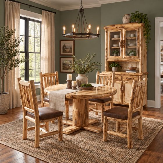 Aspen Table: Some lifestyle images are created with AI for visualization purposes. Crafted from natural solid wood, each piece is unique and will vary.