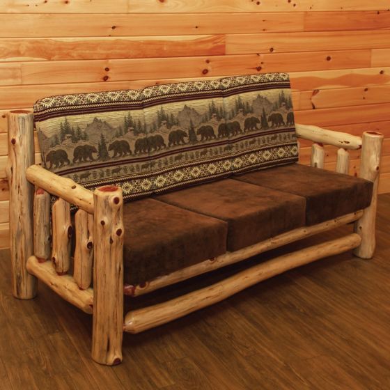 Rust Valley Red Cedar Log Sante Fe Sofa - Bear Run & Palomino Tobacco Fabrics
***Please Note: This image shows an outdated version of the sofa. The new version does not have a lower log in the front.***