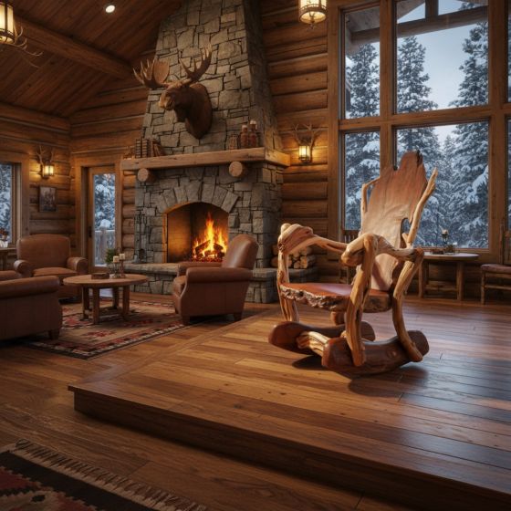 Rustic Rocker: Some lifestyle images are created with AI for visualization purposes. Crafted from natural solid wood, each piece is unique and will vary.