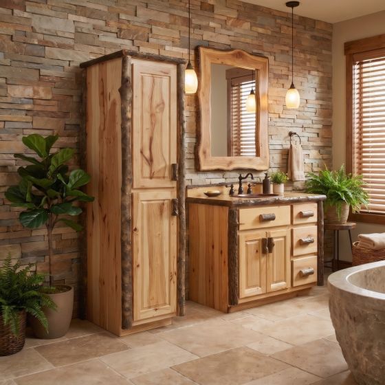 Hickory Linen Closet: Some lifestyle images are created with AI for visualization purposes. Crafted from natural solid wood, each piece is unique and will vary.