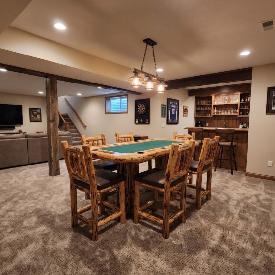 Poker Table: Some lifestyle images are created with AI for visualization purposes. Crafted from natural solid wood, each piece is unique and will vary.