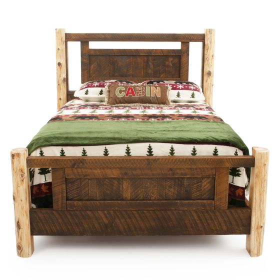 River Rustic Cedar Post Barnwood Panel Bed